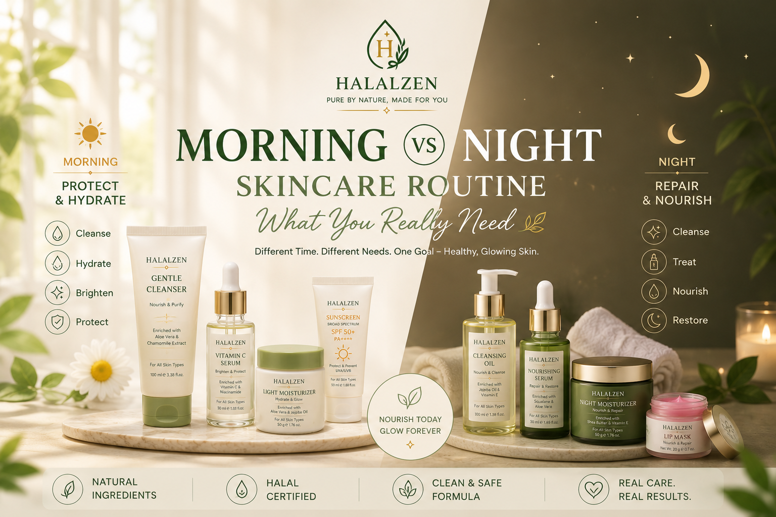 🌿 Morning vs Night Skincare Routine: What You Really Need